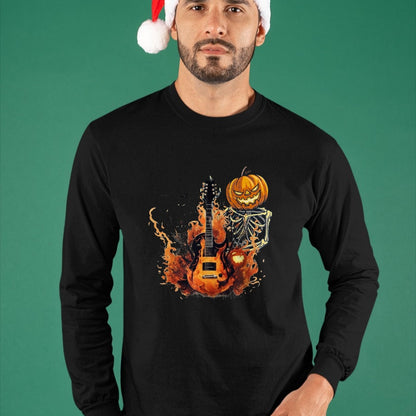 Guitar Lover Shirt, Funny Guitar UnisexT-Shirt/Hoodie/Sweatshirt HLT00 - Funny Halloween Skeleton Rocker with Guitar Rock_n Roll Band T-Shirt, Men, Black, Large