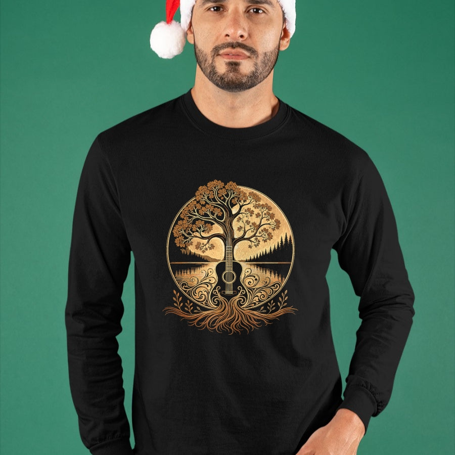 Guitar Lover Shirt, Funny Guitar UnisexT-Shirt/Hoodie/Sweatshirt HLT00 - Acoustic Guitar Tree by the Lake Roots Nature Music T-Shirt