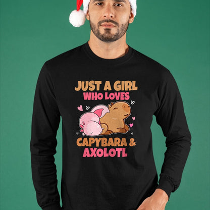 Cute Capybara Shirt, Funny Capybara Unisex T-Shirt/Hoodie/Sweatshirt HLT00 - Just A Girl Loves Capybara And Axolotl Salamander Lover T-Shirt