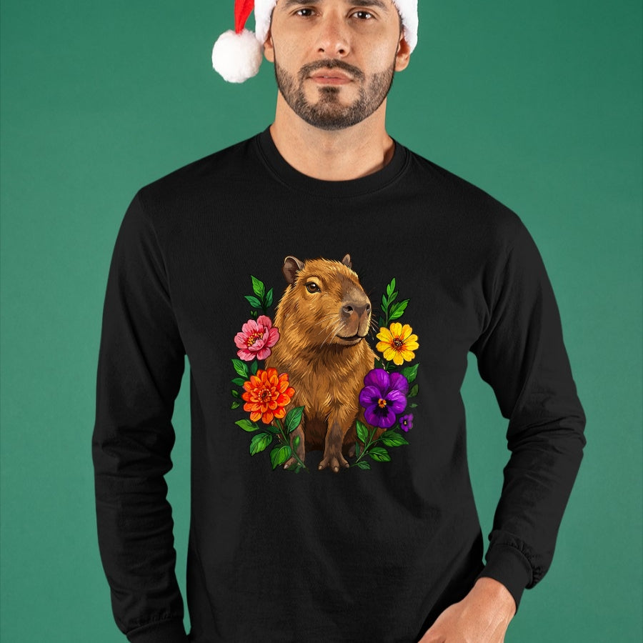 Cute Capybara Shirt, Funny Capybara Unisex T-Shirt/Hoodie/Sweatshirt HLT00 - Cute Capybara Floral T-Shirt