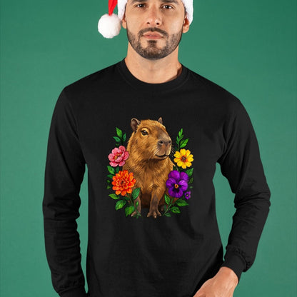 Cute Capybara Shirt, Funny Capybara Unisex T-Shirt/Hoodie/Sweatshirt HLT00 - Cute Capybara Floral T-Shirt