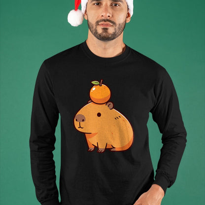 Cute Capybara Shirt, Funny Capybara Unisex T-Shirt/Hoodie/Sweatshirt HLT00 - Capybara with Orange on the Head Capybara T-Shirt