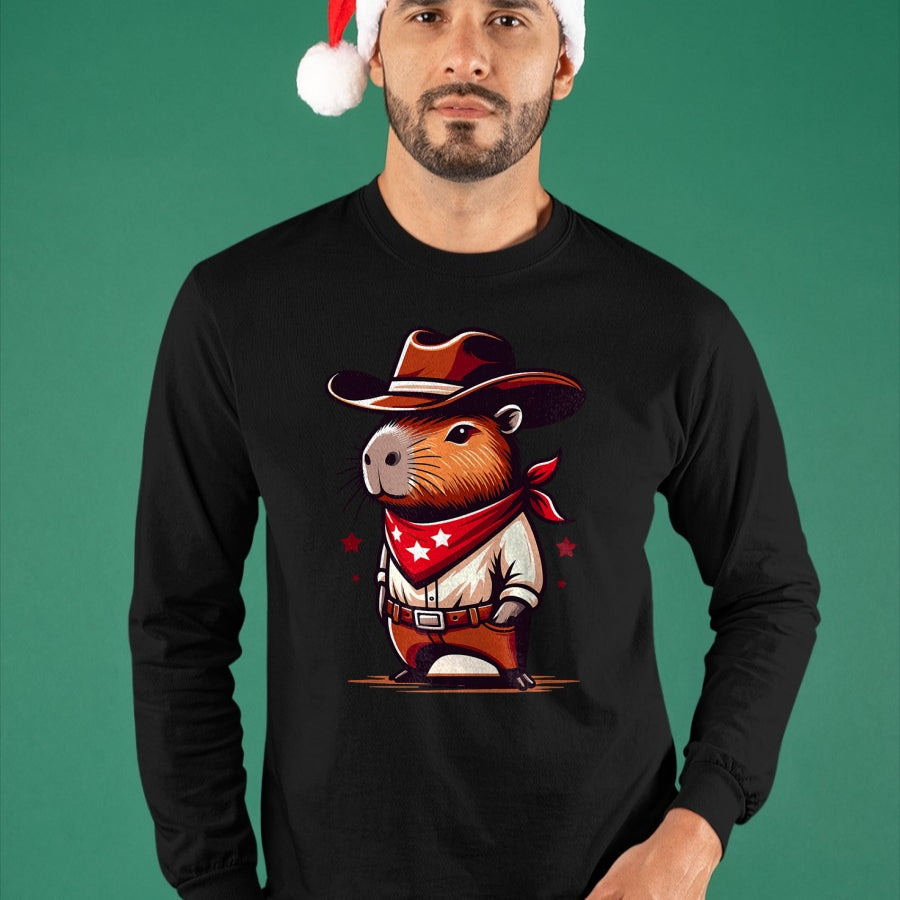Cute Capybara Shirt, Funny Capybara Unisex T-Shirt/Hoodie/Sweatshirt HLT00 - Western Capybara Cowboy T-Shirt