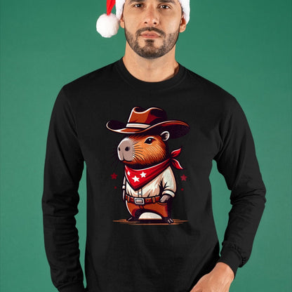 Cute Capybara Shirt, Funny Capybara Unisex T-Shirt/Hoodie/Sweatshirt HLT00 - Western Capybara Cowboy T-Shirt