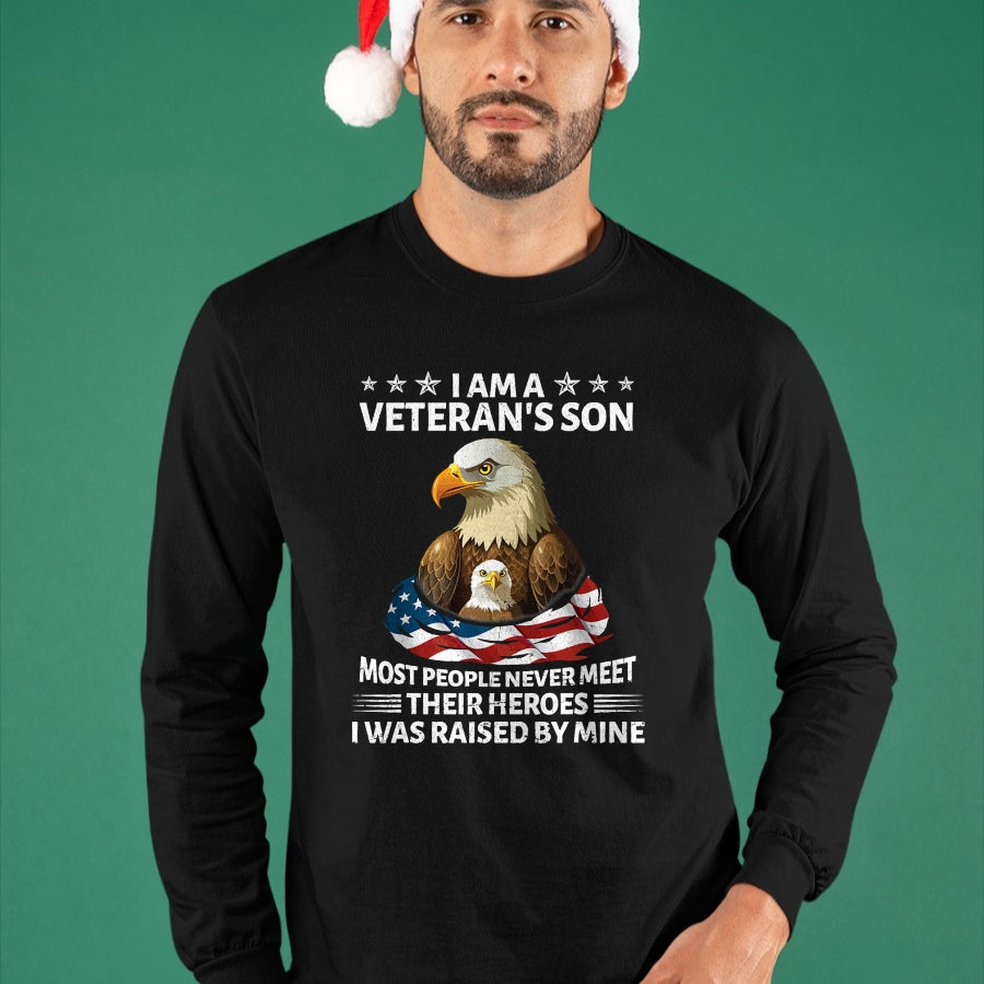 Proud Veteran Shirt, Funny Veteran UnisexT-Shirt/Hoodie/Sweatshirt HLT00 - Proud US Veteran Son I was Raised by My Hero Fathers Day T-Shirt