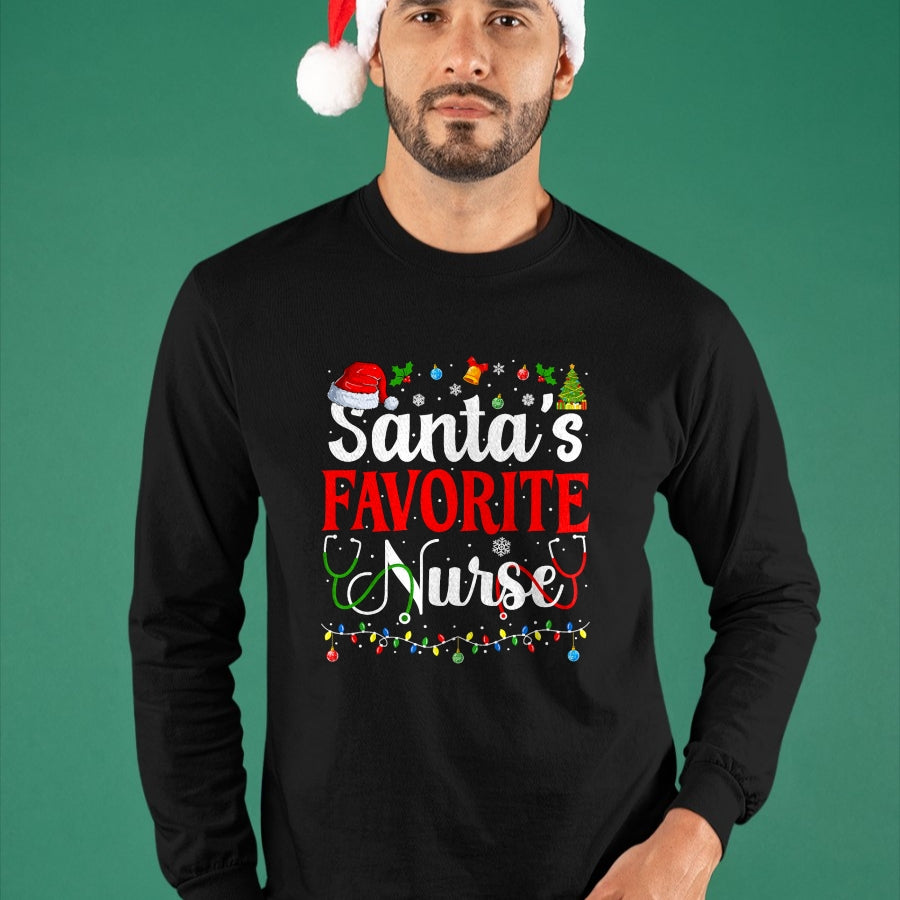 Funny Nurse Shirt, Nurse Unisex T-Shirt/Hoodie/Sweatshirt HLT00 - Santa's Favorite Nurse Christmas Nursing Christmas Nurse T-Shirt