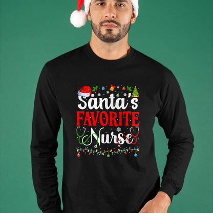 Funny Nurse Shirt, Nurse Unisex T-Shirt/Hoodie/Sweatshirt HLT00 - Santa's Favorite Nurse Christmas Nursing Christmas Nurse T-Shirt
