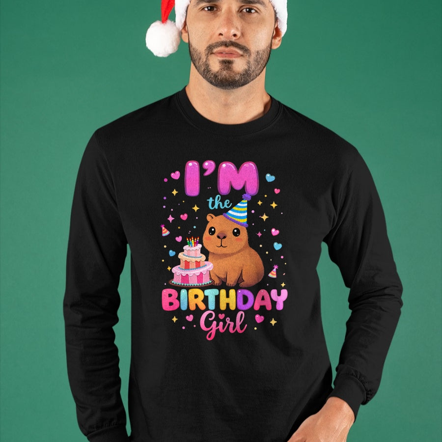 Cute Capybara Shirt, Funny Capybara Unisex T-Shirt/Hoodie/Sweatshirt HLT00 - Capybara I_m The Birthday Girl Cute Capybara Birthday Party T-Shirt