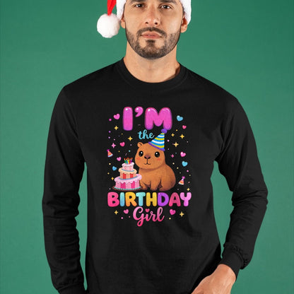 Cute Capybara Shirt, Funny Capybara Unisex T-Shirt/Hoodie/Sweatshirt HLT00 - Capybara I_m The Birthday Girl Cute Capybara Birthday Party T-Shirt