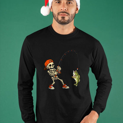 Funny Fishing Shirt, Gift For Fishing Lover Unisex T-Shirt/Hoodie/Sweatshirt HLT00 - Halloween Skeleton Fishing Bass Fisherman Funny Spooky T-Shirt