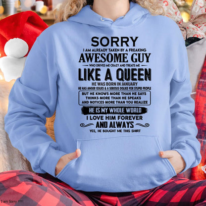 January - Sorry I am already taken by a freaking awesome guy - Gift for Wife From Husband - NINA01 (SKU-SRG-01)