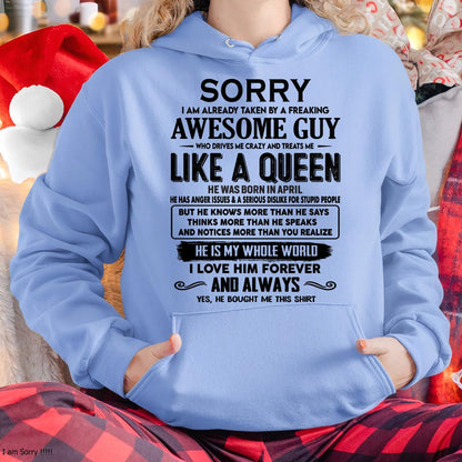 April - Sorry I am already taken by a freaking awesome guy - Gift for Wife From Husband - NINA04 (SKU-SRG-04)