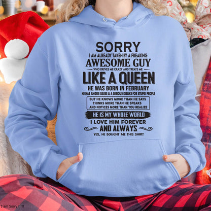 February - Sorry I am already taken by a freaking awesome guy - Gift for Wife From Husband - NINA02 (SKU08-25-02)