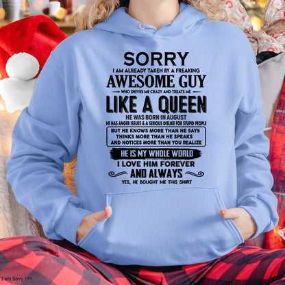 August - Sorry I am already taken by a freaking awesome guy - Gift for Wife From Husband - NINA08 (SKU-SRG-08)