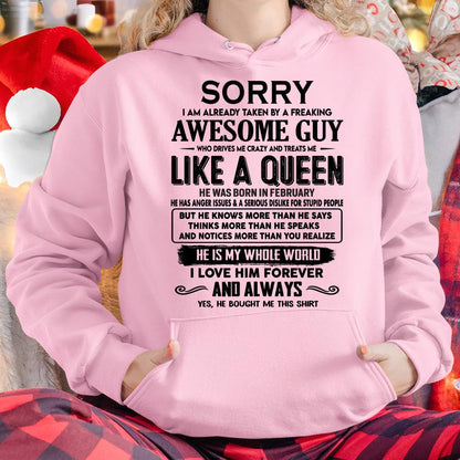 February - Sorry I am already taken by a freaking awesome guy - Gift for Wife From Husband - NINA02 (SKU-SRG-02)
