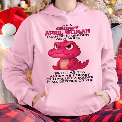 Born in April – Grumpy Woman Quote Funny Alligator Design, Stubborn Sweet Angry Loyal – FMA NINA04 (SKU09-31-04)