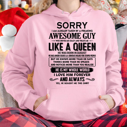 August - Sorry I am already taken by a freaking awesome guy - Gift for Wife From Husband - NINA08 (SKU-SRG-08)