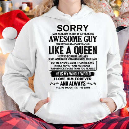 January - Sorry I am already taken by a freaking awesome guy - Gift for Wife From Husband - NINA01 (SKU-SRG-01)