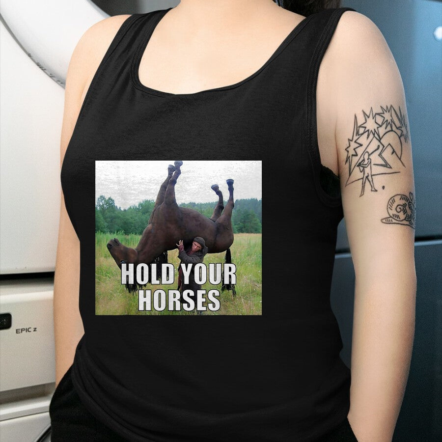 Best Horse Lover Shirt , Funny Horse UnisexT-Shirt/Hoodie/Sweatshirt HLT00 - Hold Your Horses Funny Meme T-Shirt, Youth, Black, Large