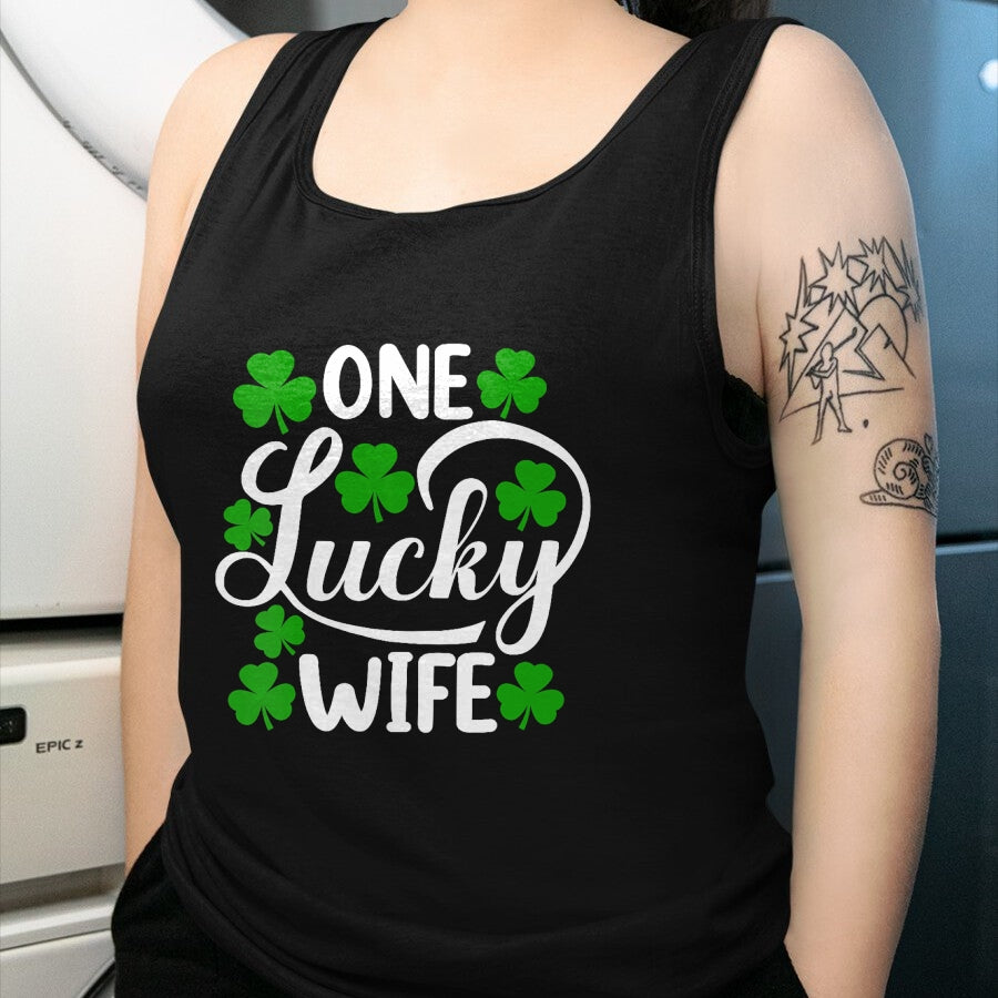 Best Wife Shirt, Wife and Husband Unisex T-Shirt/Hoodie/Sweatshirt HLT00 - Gift for wife T shirt, lucky wife   Womens One Lucky Wife Funny St Patrick's Day Shamrocks V-Neck T-