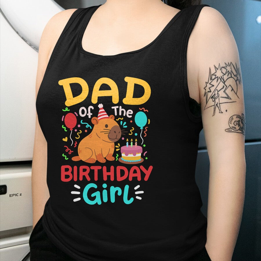 Cute Capybara Shirt, Funny Capybara Unisex T-Shirt/Hoodie/Sweatshirt HLT00 - Dad of The Birthday Girl Kids Cute Capybara Bday Family T-Shirt