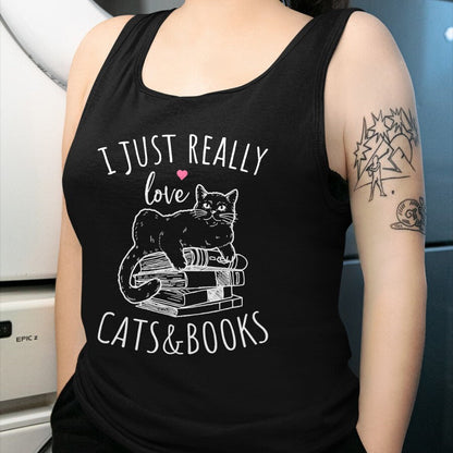 Cat Love Shirt, Funny Cat Lover Gift UnisexT-Shirt/Hoodie/Sweatshirt HLT00 - I Just Really Love Reading Books And Cats Funny Cat And book T-Shirt (1)