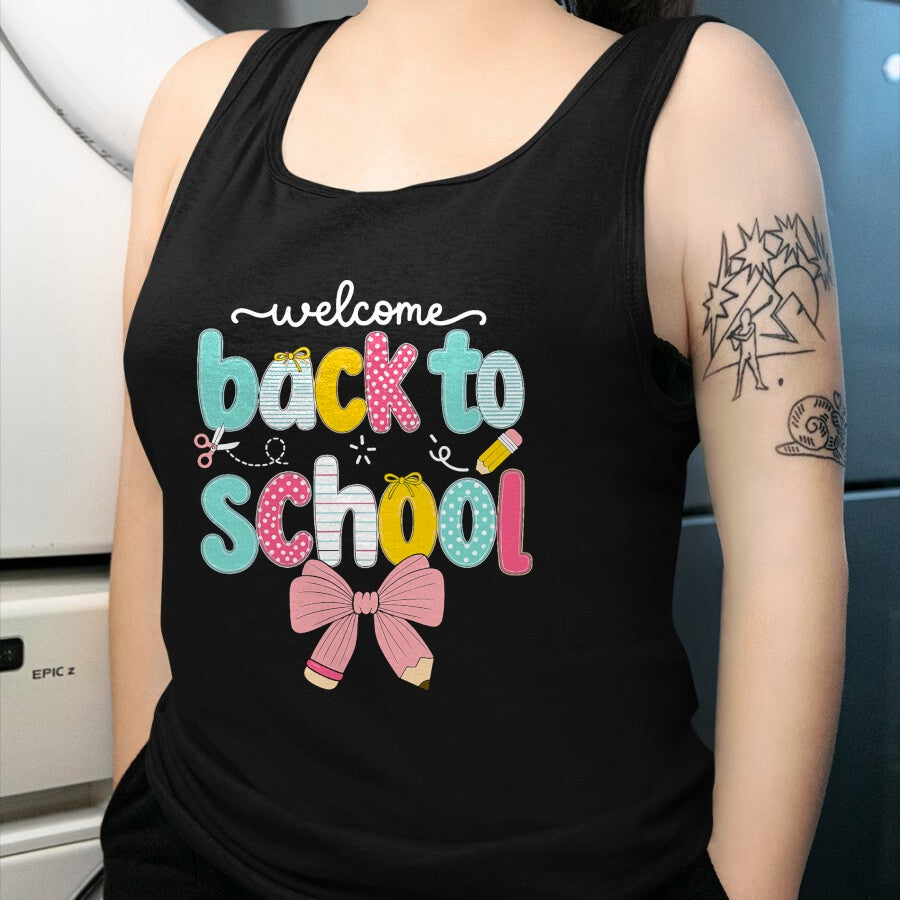 Best Student Shirt, Funny Back To School UnisexT-Shirt/Hoodie/Sweatshirt HLT00 - Welcome Back to School Coquette Pencil Bow T-Shirt
