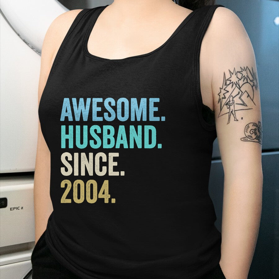 Best Wife Shirt, Wife and Husband Unisex T-Shirt/Hoodie/Sweatshirt HLT00 - Awesome Husband Since 2004 20th wedding anniversary 20 years T-Shirt (1)