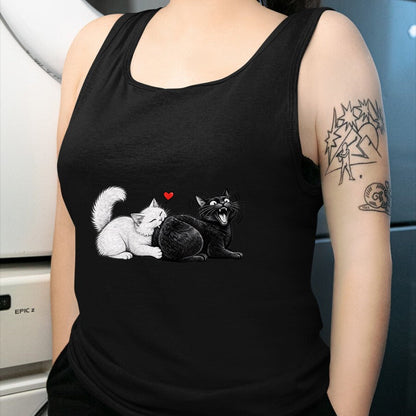 Cat Love Shirt, Funny Cat Lover Gift UnisexT-Shirt/Hoodie/Sweatshirt HLT00 - Women_s Funny Cat Couple Black White Cats Love Cat Biting Cat Butt V-Neck T-Shirt (1)