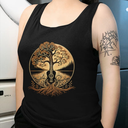 Guitar Lover Shirt, Funny Guitar UnisexT-Shirt/Hoodie/Sweatshirt HLT00 - Acoustic Guitar Tree by the Lake Roots Nature Music T-Shirt