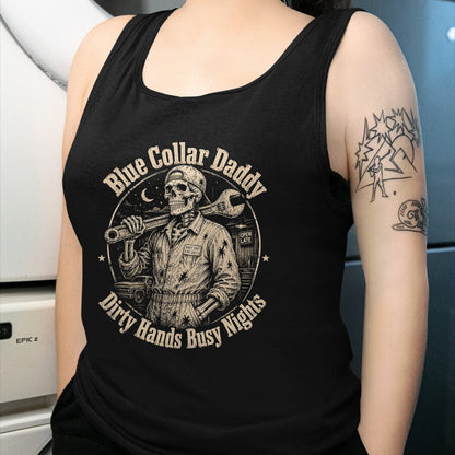 Best Mechanic Life Shirt, Funny Mechanic UnisexT-Shirt/Hoodie/Sweatshirt HLT00 - Blue Collar Daddy Dirty Hands Busy Nights Skeleton Mechanic T-Shirt