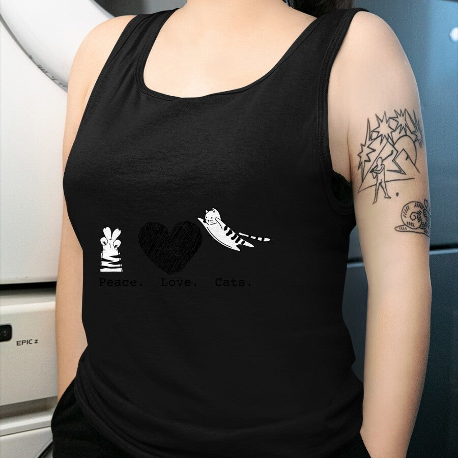 Cat Love Shirt, Funny Cat Lover Gift UnisexT-Shirt/Hoodie/Sweatshirt HLT00 - Peace Love Cats Hippy T-Shirt