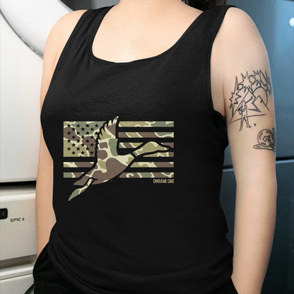 Funny Hunting Shirt, Gift For Hunting Lover Unisex T-Shirt/Hoodie/Sweatshirt HLT00 - Camo Patriotic Mallard Duck Camouflage Flying Duck Hunting T-Shirt