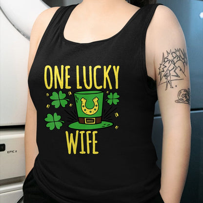 Best Wife Shirt, Wife and Husband Unisex T-Shirt/Hoodie/Sweatshirt HLT00 - Gift for wife T shirt, lucky wife   Womens One Lucky Wife St. Patrick's Day Lucky Wife V-Neck T-Shir