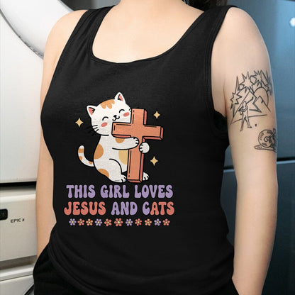 Cat Love Shirt, Funny Cat Lover Gift UnisexT-Shirt/Hoodie/Sweatshirt HLT00 - Christian This Girl Loves Jesus and Cats Cat Hugging Cross T-Shirt (1)