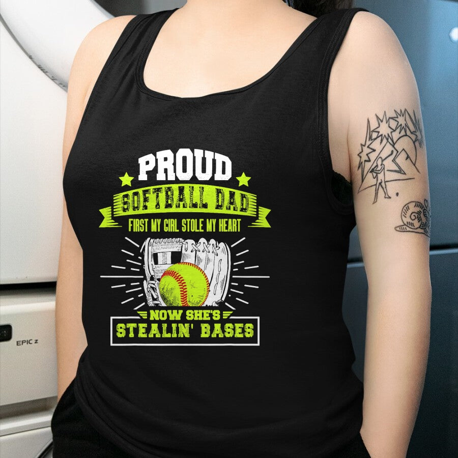 Gift for Dad Shirt, Funny Dad Unisex T-Shirt/Hoodie/Sweatshirt HLT00 – Mens Proud Softball Dad with Daughter Softball Father T-Shirt