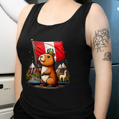Cute Capybara Shirt, Funny Capybara Unisex T-Shirt/Hoodie/Sweatshirt HLT00 - Peruvian Capybara Peru Flag - Ronsoco Fiestas Patrias T-Shirt
