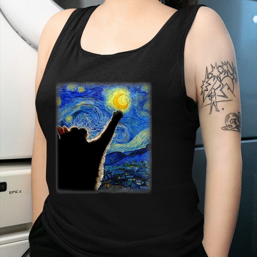 Best Thanksgiving Family Shirt , Funny Thanksgiving UnisexT-Shirt/Hoodie/Sweatshirt HLT00 - Starry Night Cat, Van Gogh Cat, Cat Lover, Cat Mom, Cat Dad T-Shirt, Black