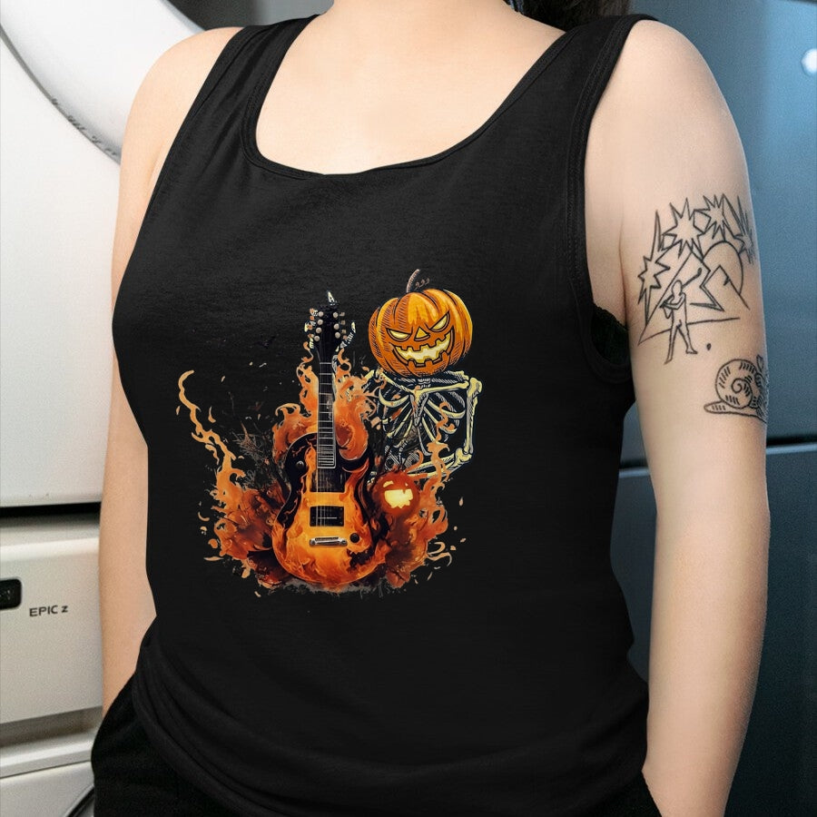 Guitar Lover Shirt, Funny Guitar UnisexT-Shirt/Hoodie/Sweatshirt HLT00 - Funny Halloween Skeleton Rocker with Guitar Rock_n Roll Band T-Shirt, Men, Black, Large
