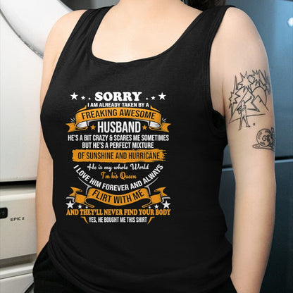 Best Wife Shirt, Wife and Husband Unisex T-Shirt/Hoodie/Sweatshirt HLT00 - Sorry I am already taken by awesome Husband Valentine Day T-Shirt