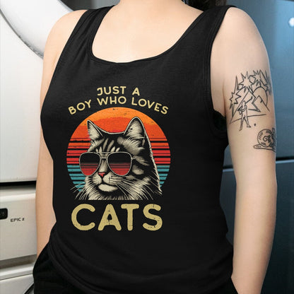 Cat Love Shirt, Funny Cat Lover Gift UnisexT-Shirt/Hoodie/Sweatshirt HLT00 - Just Boy Who Loves Cats Retro Kitten Kitty Boys Kids Men T-Shirt