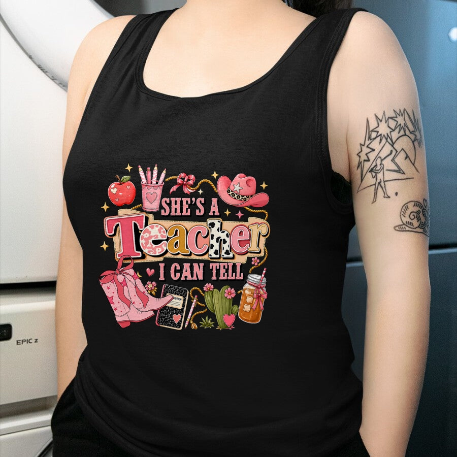 Best Teacher Shirt, Funny Teacher UnisexT-Shirt/Hoodie/Sweatshirt HLT00 - Shes A Teacher I Can Tell Western Classroom Art T-Shirt