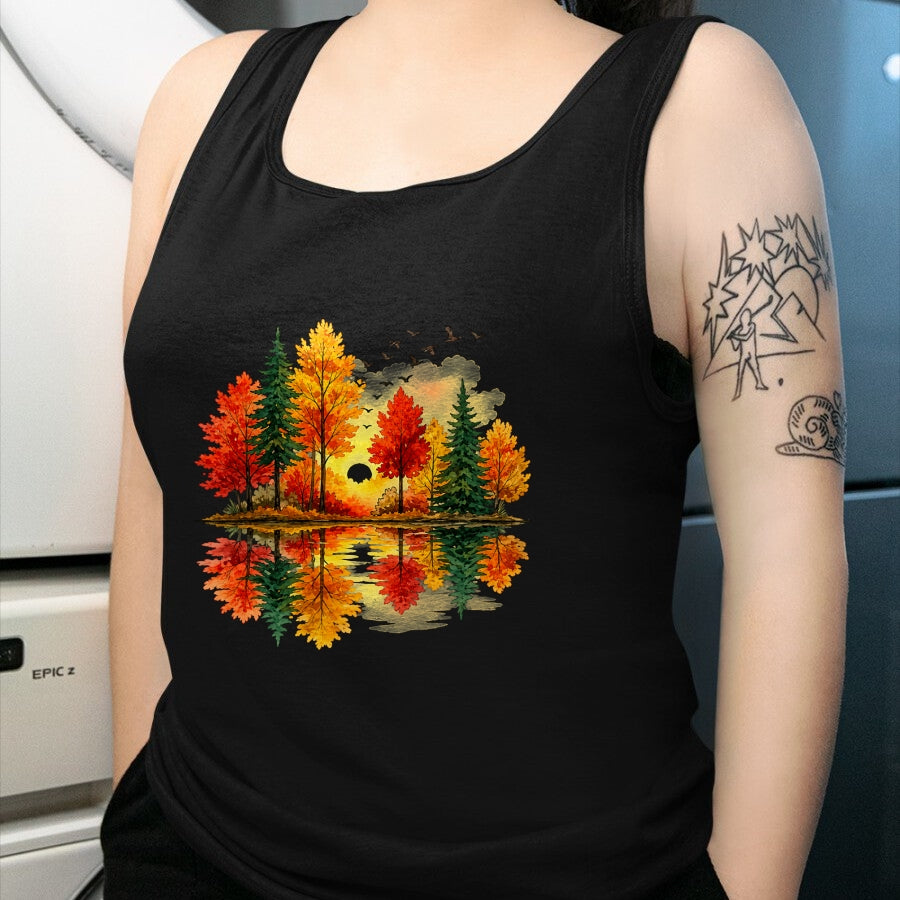 Best Thanksgiving Family Shirt , Funny Thanksgiving UnisexT-Shirt/Hoodie/Sweatshirt HLT00 - Retro Autumn Fall Leaves Forest Nature Lake Reflection T-Shirt