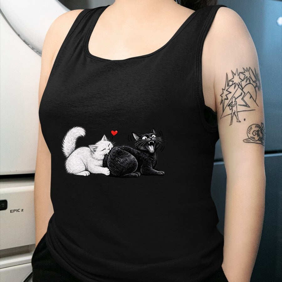 Cat Love Shirt, Funny Cat Lover Gift UnisexT-Shirt/Hoodie/Sweatshirt HLT00 - Funny Cat Couple Black White Cats Love Cat Biting Cat Butt T-Shirt