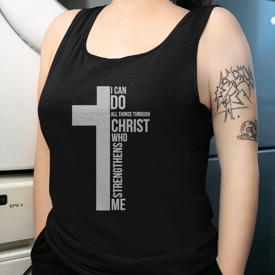 Christian Tee, Christian Faith Unisex T-Shirt/Hoodie/Sweatshirt HLT00 - I Can Do All Things Through Christ Who Strengthens Me Cross T-Shirt