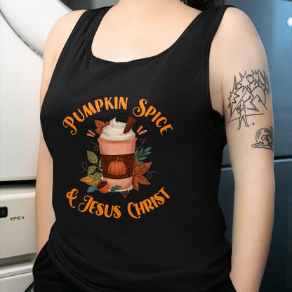 Christian Tee, Christian Faith Unisex T-Shirt/Hoodie/Sweatshirt HLT00 - Fall Season Cute Pumpkin Spice And Jesus Christ Thanksgiving T-Shirt