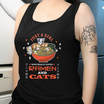 Cat Love Shirt, Funny Cat Lover Gift UnisexT-Shirt/Hoodie/Sweatshirt HLT00 - Just a girl who really loves Ramen and cats Design T-Shirt