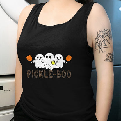 Funny Pickleball Shirt, Pickleball Lover Unisex T-Shirt/Hoodie/Sweatshirt HLT00 - Halloween Pickleball Ghosts Pickle Boo Costume Men Women Kid T-Shirt, Women