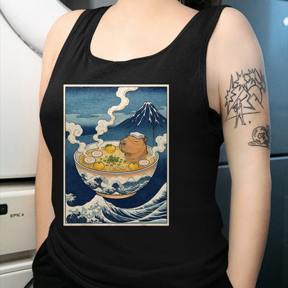 Cute Capybara Shirt, Funny Capybara Unisex T-Shirt/Hoodie/Sweatshirt HLT00 - Cute Capybara Ramen Mt Fuji Ukiyo-e Great Wave Japanese Art T-Shirt