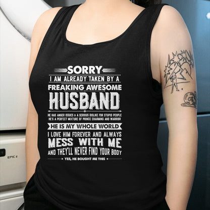 Best Wife Shirt, Wife and Husband Unisex T-Shirt/Hoodie/Sweatshirt HLT00 - Taken by a Freaking Awesome Husband Funny Wife T-Shirt (1)